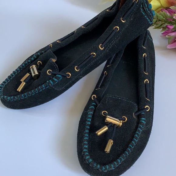 🌷❤️🌷Tory Burch driving moccasins navy blue suede 7,5US - Picture 2 of 9